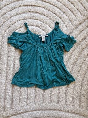 American Rag Teal Cold-Shoulder Knit Top